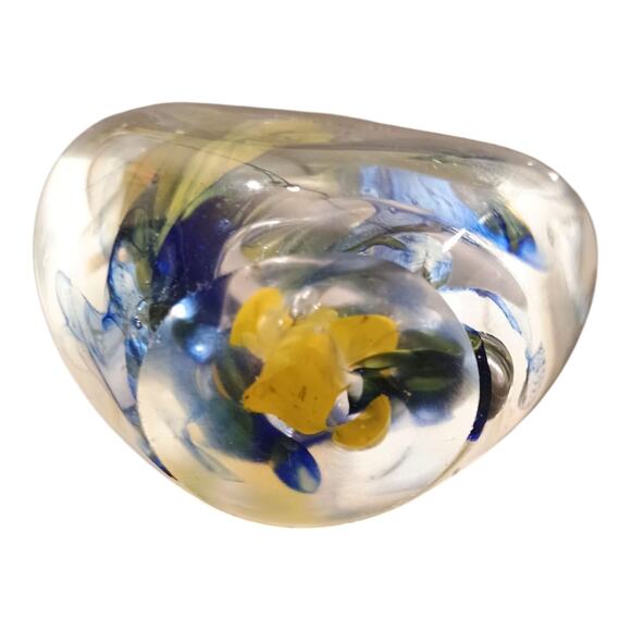 Mtarfa Art Glass Blue Yellow Paperweight Maltese Glassware Collectable VGUC - Picture 5 of 9